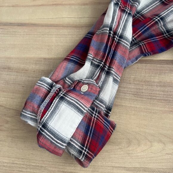 Sam Edelman button up plaid shirt with Roll Up Tab Sleeve - Picture 9 of 10